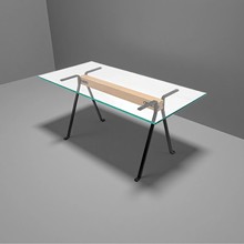 FRATE餐桌复刻中古不锈钢现代简约钢化玻璃透明工作台博主饭桌子