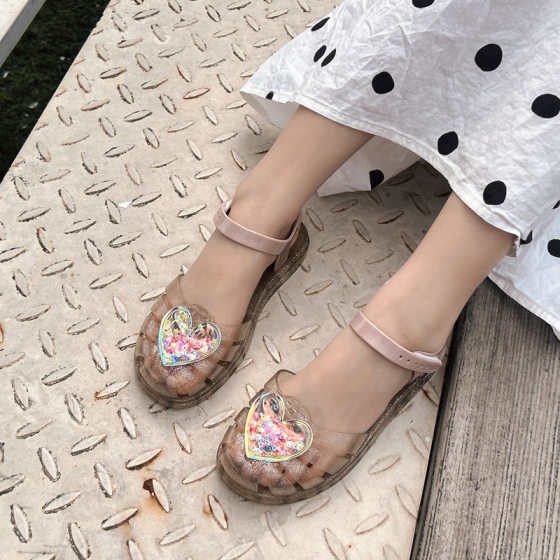 Summer Cross-border Girls' Sandals and Slippers Princess Jelly Shoes Baotou Velcro Beach Shoes Love Baby Soft Sole Shoes