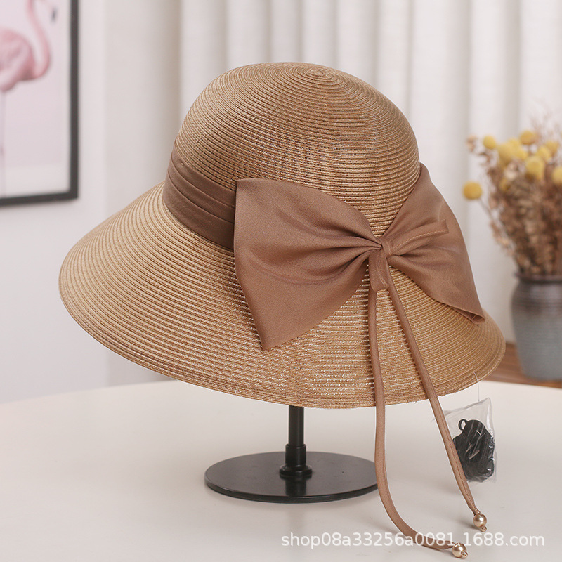 Spring and Summer Hepburn Ohuya Bows Straw Hat Female Beach French…