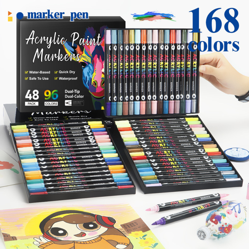 Amazon ベストセラー 168 色双頭 2 色マーカーペンアート DIY 落書きソフトヘッド水彩ペンマーカーペン|undefined