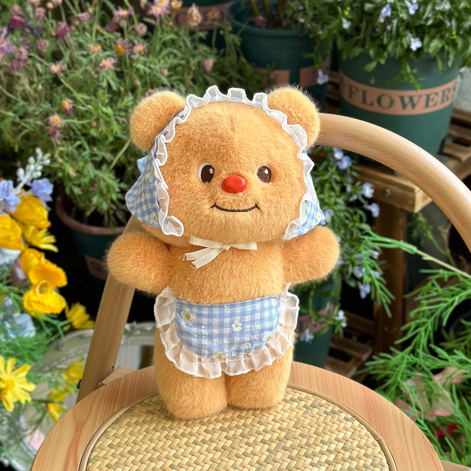 Vestimenta de celebridades de Internet de 8 pulgadas, mezclilla, oso de mantequilla, peluche, babero, muñeca de oso Lena, muñeca de agarre de oso