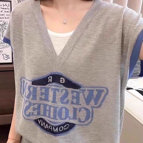 Large size fake two-piece straight shoulder ice silk short-sleeve t-shirt women's summer summer 2024 new style loose design niche top