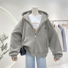 フード付きカーディガンスウェットシャツレディース春秋新作ゆったりシンプル大きいサイズ100kg太mmカバー肉暖かいカジュアルジャケット
