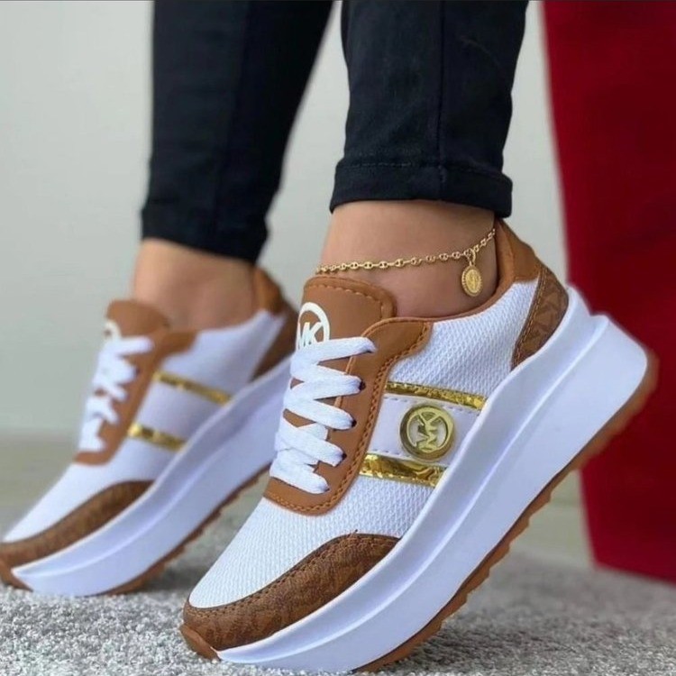 Primavera y otoño comercio exterior nuevo estilo de gran tamaño color a juego cabeza redonda boca baja con cordones zapatos deportivos casuales para mujer suministro de stock transfronterizo