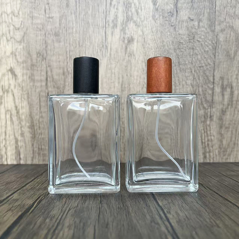 现货供应B143-100ml螺口方形透明玻璃香水瓶化妆品分装喷雾空瓶子