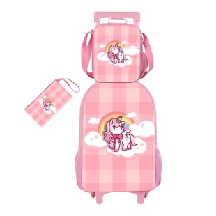 Foreign trade selection source student creative dual-use schoolbag unicorn printing burden reduction trolley bag three-piece set