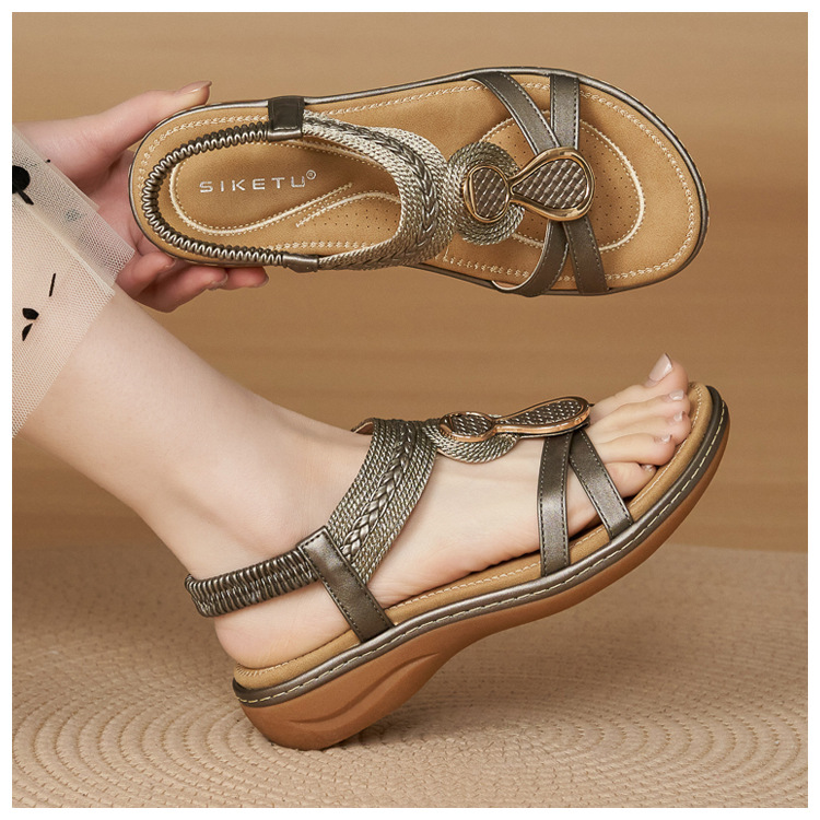 Sandal nữ đế xuồng cao gót 9 cm quai chéo bản to — Champagne màu, màu đen, màu xám chi tiết 5