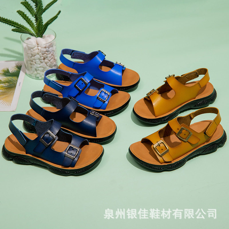 Dép sandal trẻ em bé trai quai dán đế bằng thoáng khí — Kaki, Xanh da trời, Xanh lam đậm