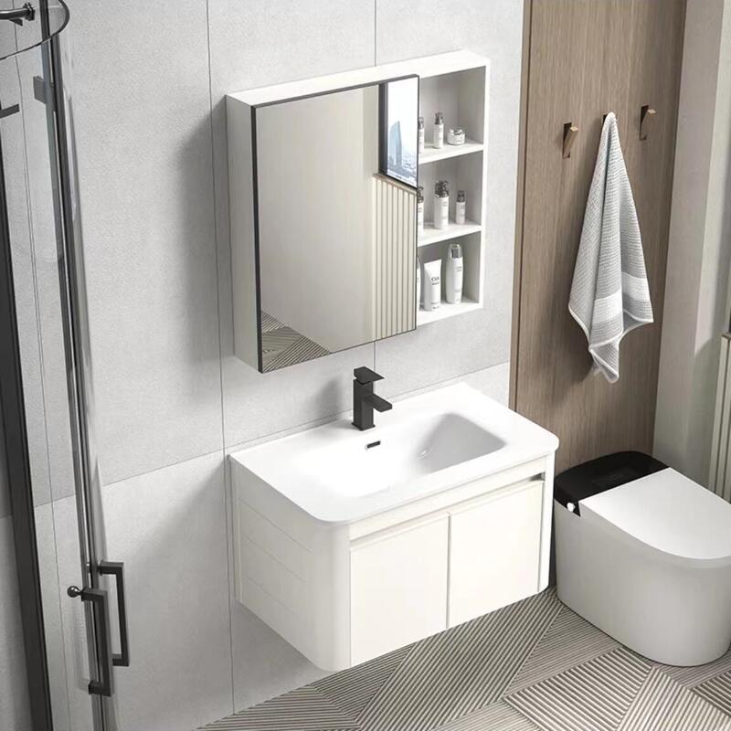 White Arc Thickened Space Aluminum Bathroom Cabinet Combination Waterproof Washing Table Ceramic Integrated Basin Washing Basin Hanging Cabinet