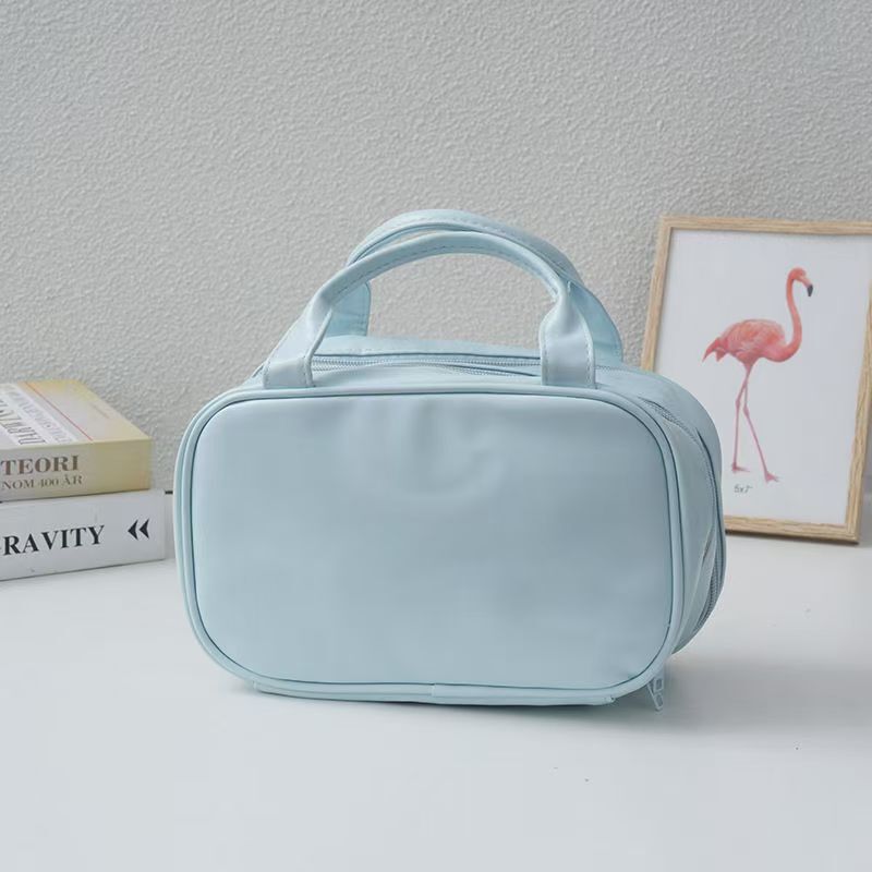 New French Double-Layer Satchel Cosmetic Bag, Large Capacity, High-End, Accessible Luxury Pu Double Zipper Waterproof Travel Toiletry Bag