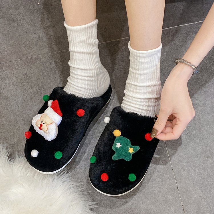 2024 Otoño e Invierno Nueva pareja Zapatillas de lana de fondo plano femenino Casa de dibujos animados forrada de lana cálido más tamaño Zapatillas de algodón