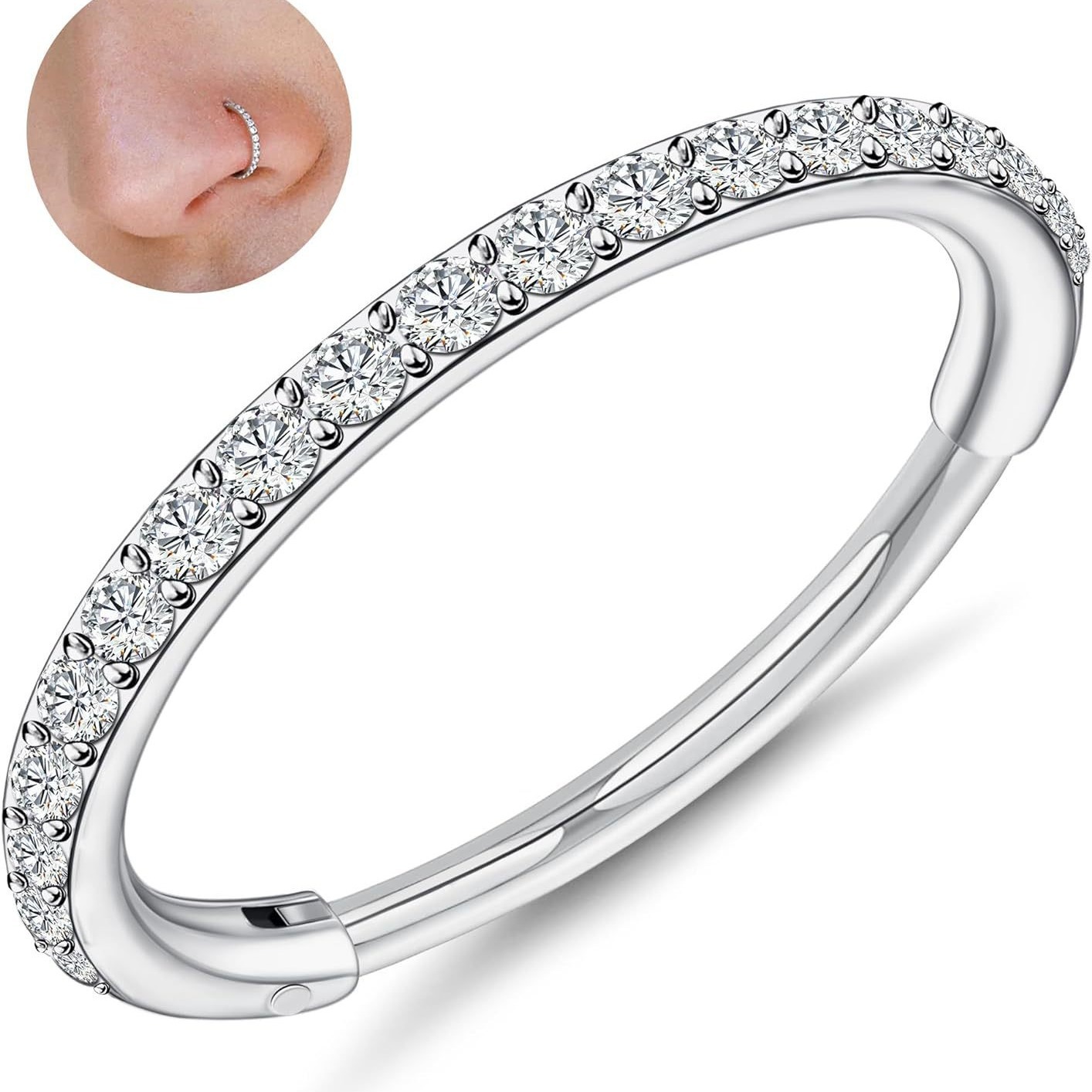 316L Stainless Jewelry Bottom Diamond-Studded Stud Titanium Steel Zircon Seamless Nose Multi-Functional Ring Unisex_voghion.com