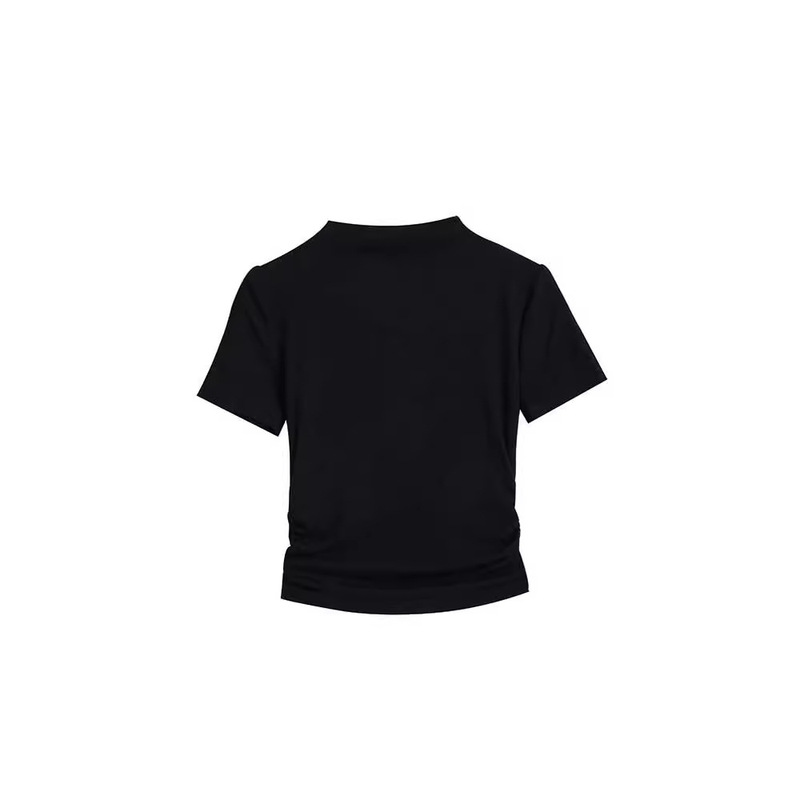 2025年夏新作 レディース ハーフハイネック 半袖Tシャツ インナー スリムフィット ショート丈 学生向け プリーツトップス|undefined