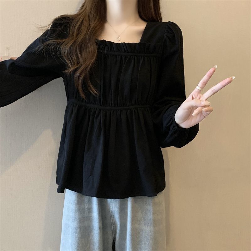 大码女装新款衬衣长袖雪纺衫女藏肉微感设计秋季宽松胖M'M遮肚上|undefined