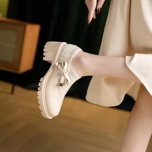 Single Shoes for Women 2024 New Thick Heel Short Women's Shoes Autum Shoes Korean Style Small Leather Shoes Comfortable and Versatile