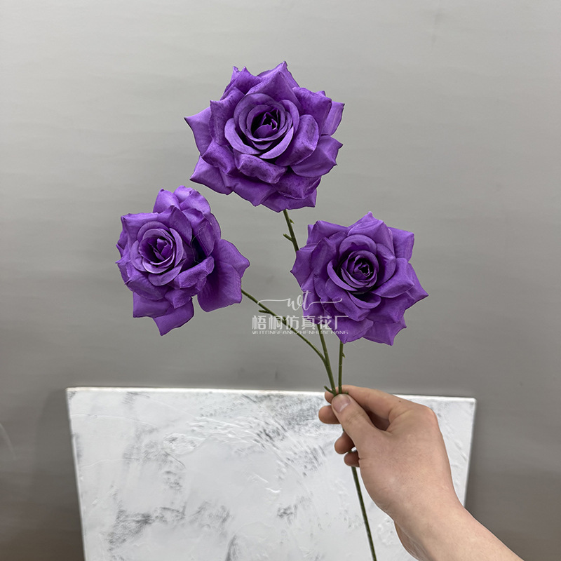 3-head curled diamond rose—dark bright purple#