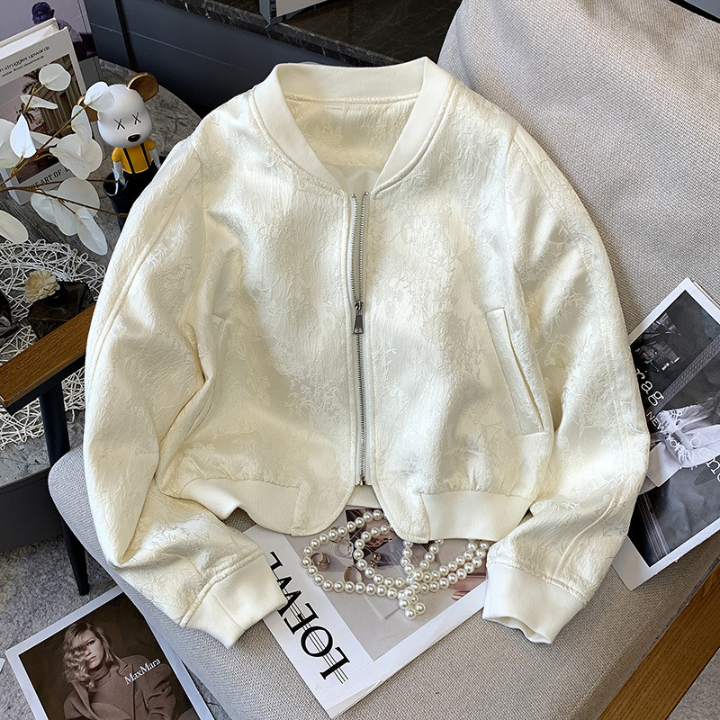 トップス春と秋のレトロな刺繍フラワージャケット女性の野球ユニフォームショートショートコート黒カジュアル|undefined
