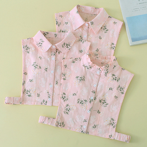 Pink flowers cotton Detachable Dickey Collar for women girls short shirt sweater decoration printing wood ear edge Collar pink shirt