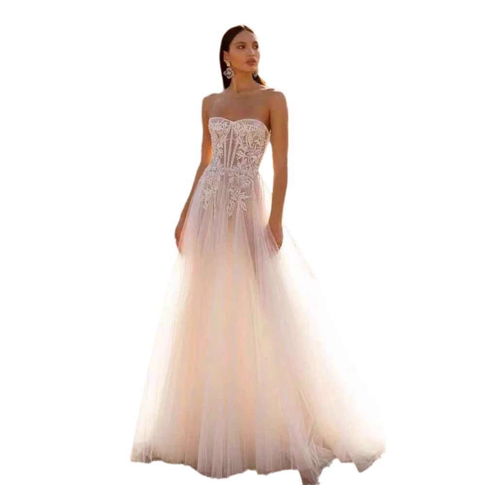 Tube top for bride, travel fashionable wedding dress, elegant evening dress, European style, high-quality style
