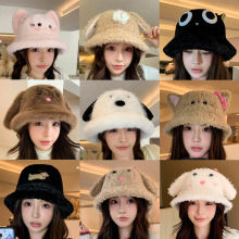 帽子2025款冬季可爱毛茸茸渔夫帽女保暖防风毛绒帽护耳套头帽盆帽