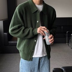 ins潮流简约针织衫开衫外套男士春秋翻领宽松百搭慵懒风休闲毛衫
