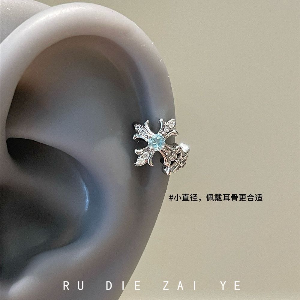 Kuining Full Diamond Iris Cross Earrings with Unique Design, Small Size, Sweet and Cool Ear Cuff Hoops