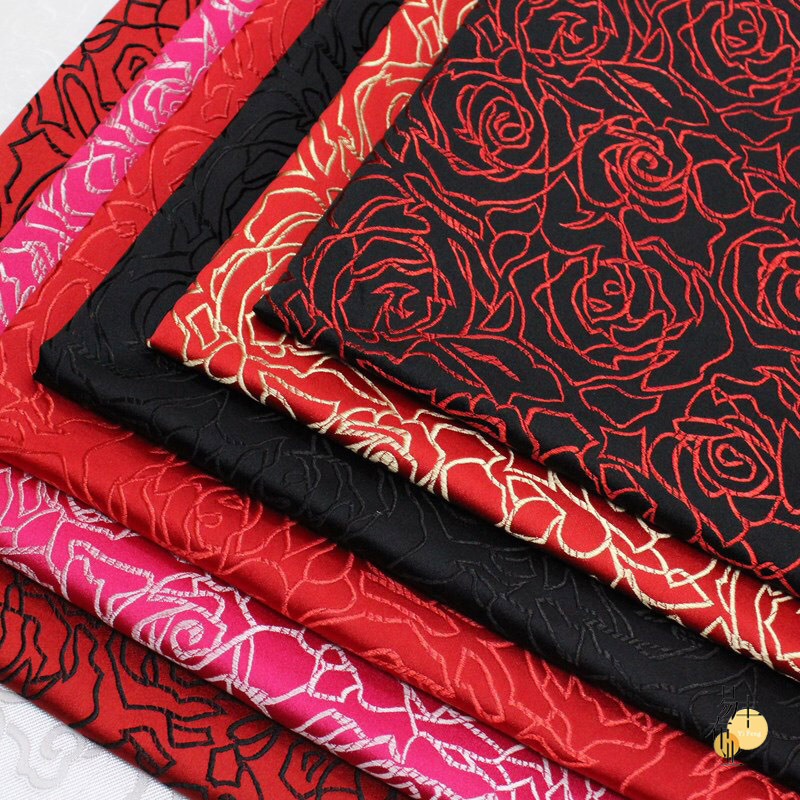Imitation Three-Five Hollow Rose Brocade Silk Fabric Tang Suit Hanfu Cheongsam Shroud Children's Clothing Bridal Clothing Fabric Imitation Three-Five Hollow Rose Brocade Silk Fabric Tang Suit Hanfu Cheongsam Shroud Children's Clothing Bridal Clothing Fabric