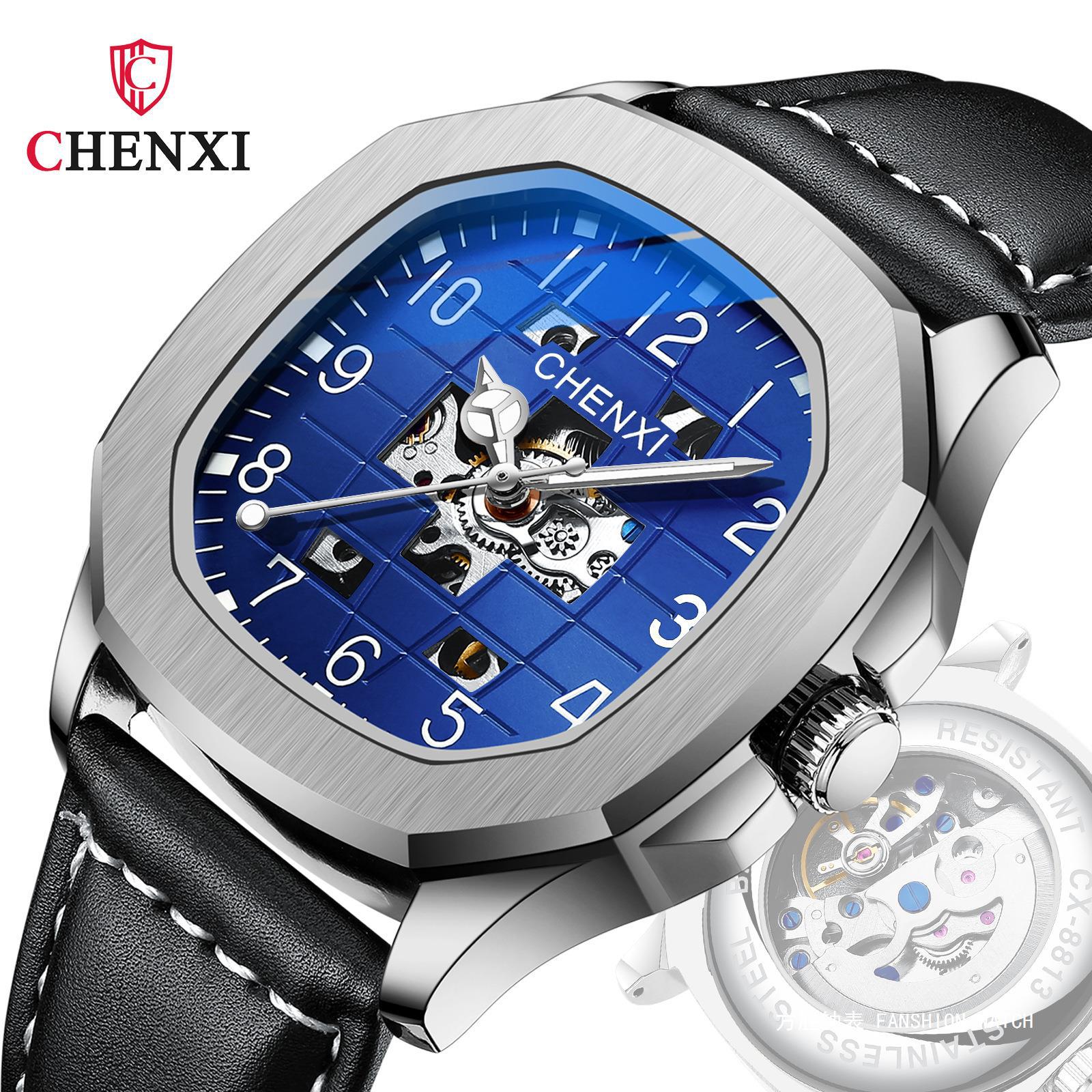 Chenxi High-End Square Men's Mechanical Watch with Laser Waterproof Luminous Cut Out Fully Automatic Mechanical Men's Watch