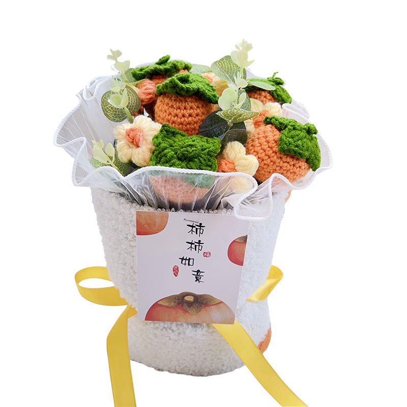 Regalo del día de la madre Ramo de fruta de fresa de lana tejida a mano Regalo de cumpleaños para niñas Flor de graduación de girasol