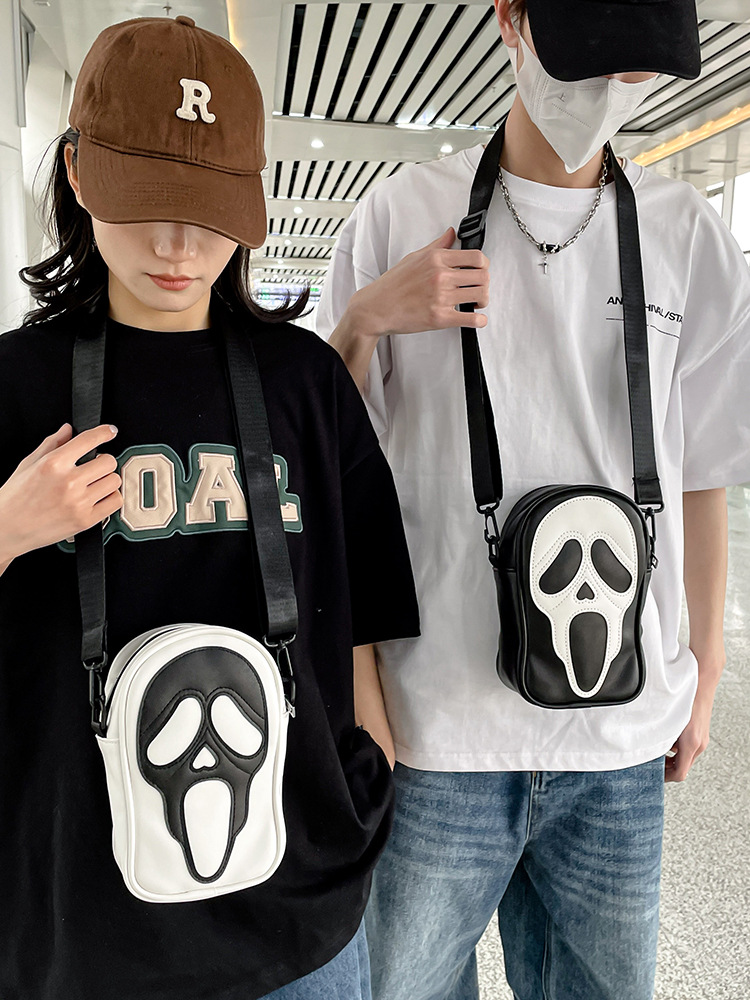 Foreign Trade Shoulder Bag Female Stylish Funny Skull Bag Male Halloween Ghost Messenger Bag Pu Fashion Mobile Phone Small Shoulder Bag