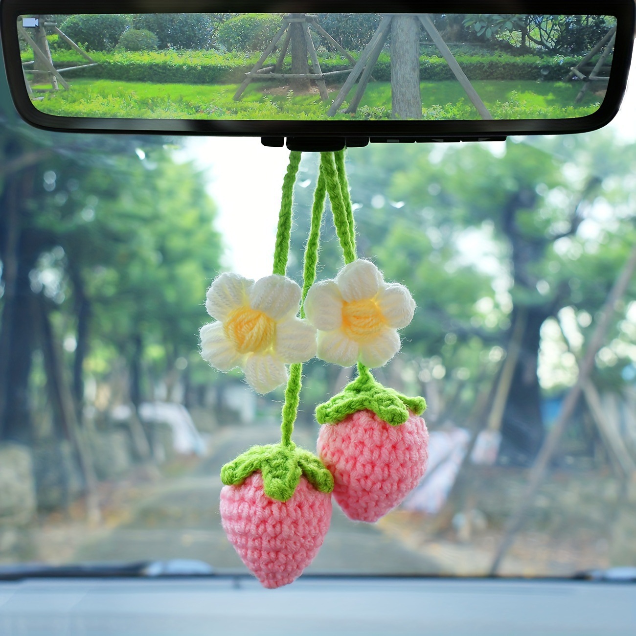 跨境新款毛线编织草莓挂件diy手工成品花朵书签包包窗帘可爱装饰