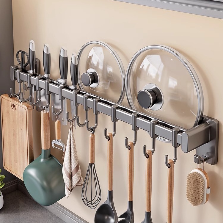 Gun Ash Kitchen Hook Punch-Free Hanging Pole Kitchen Storage..