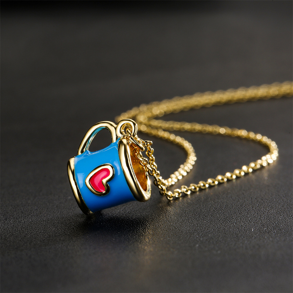 Fashion geometric personality cup shape love pattern pendant copper necklace wholesale