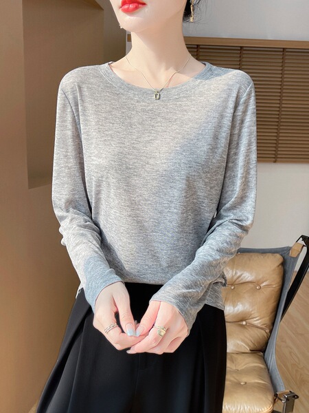 summer knitted sweater with a round collar