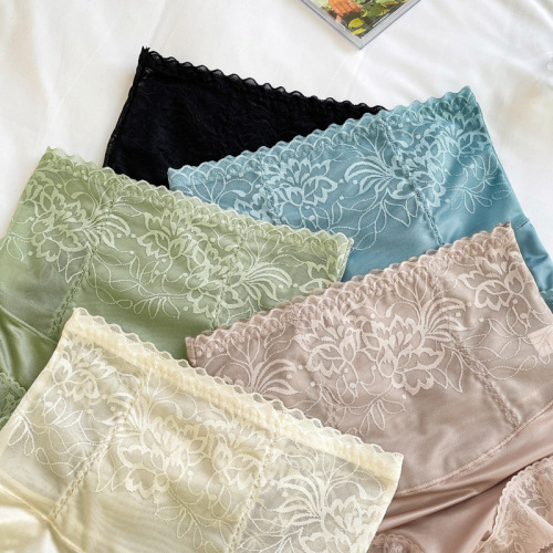 High-waisted lace tummy-controlling butt-lifting underwear for girls summer thin breathable corset seamless body briefs live broadcast