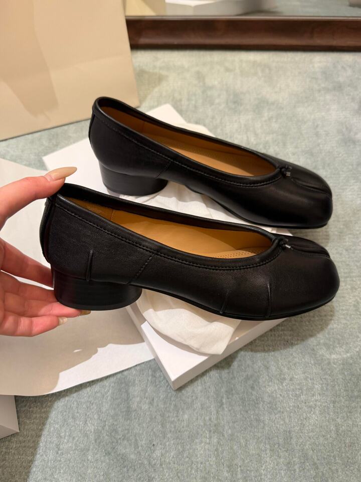 Giày Mary Jane mũi tách ngón gót vuông 3–6 cm da bò hai lớp — màu đen chi tiết 14