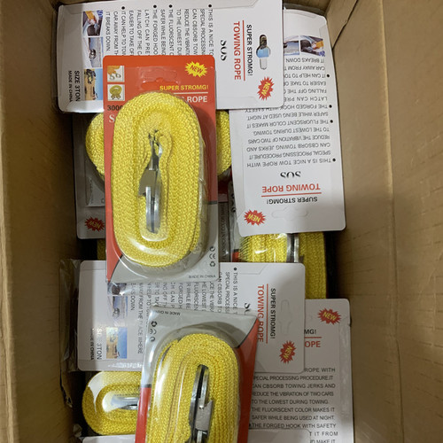 Nylon double flat rope fluorescent traction rope, powerful car towing rope 3 tons 4 meters, trailer strap card packaging