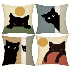 爆金TEMU専売小黒猫小動物シリーズ人気抱き枕カバー亜麻プリントクロスボーダー専用アマゾン