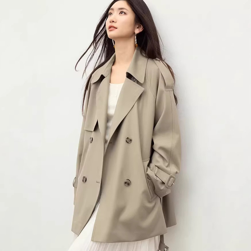 Windbreaker 2026 Spring New Women's Retro Double-Breasted Drapey Slimming Lapel Collar Coat 90126020701