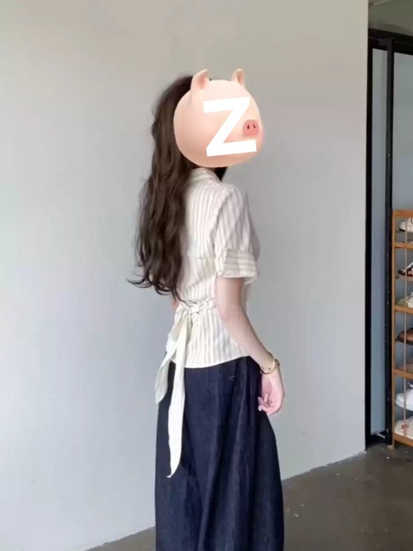 纯欲风套装女2025夏季新款韩系洋气绑带收腰条纹衬衫阔腿裤两件套|undefined