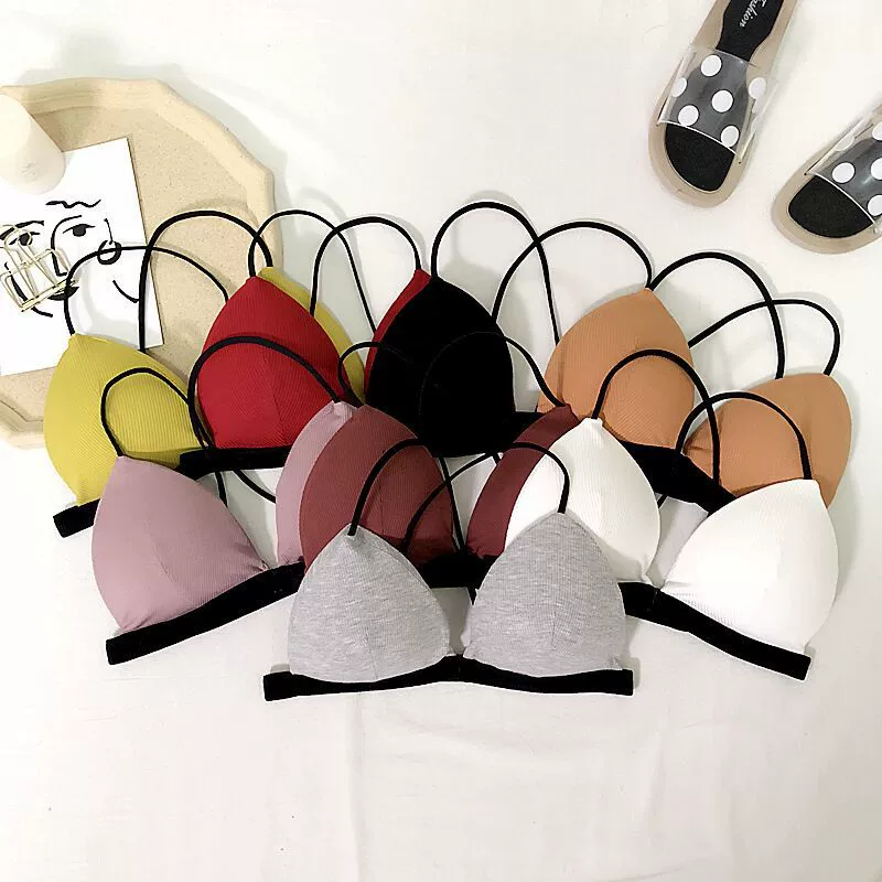 Нижнее белье во французском стиле, женская тонкая сексуальная треугольная чашка без стального кольца, обернутая грудью, летняя красота, назад, ремешок с защитой от воздействия, маленький нагрудный бюстгальтер