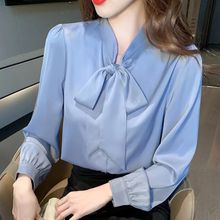 秋季韩版系带蝴蝶结白色衬衫职业女装通勤百搭雪纺衫上衣女小衫