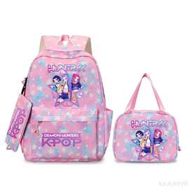2026跨境新款kpop猎魔女团双肩背包小学生书包午餐包笔袋跨境