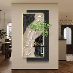 中古风水培绿植入户玄关挂画装饰画高级感砂岩画壁画走廊壁画