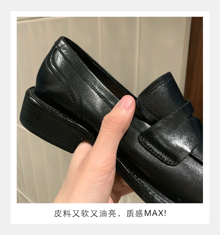 Giày lười nữ da bò mũi tròn gót vừa 3–5 cm — Điểm đen, Đốm nâu cổ điển chi tiết 6