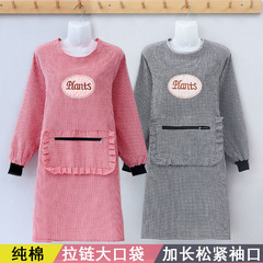 廠家直銷圍裙滌綸防水廚房成人罩衣反穿衣長袖帶兜圍裙罩衣批發