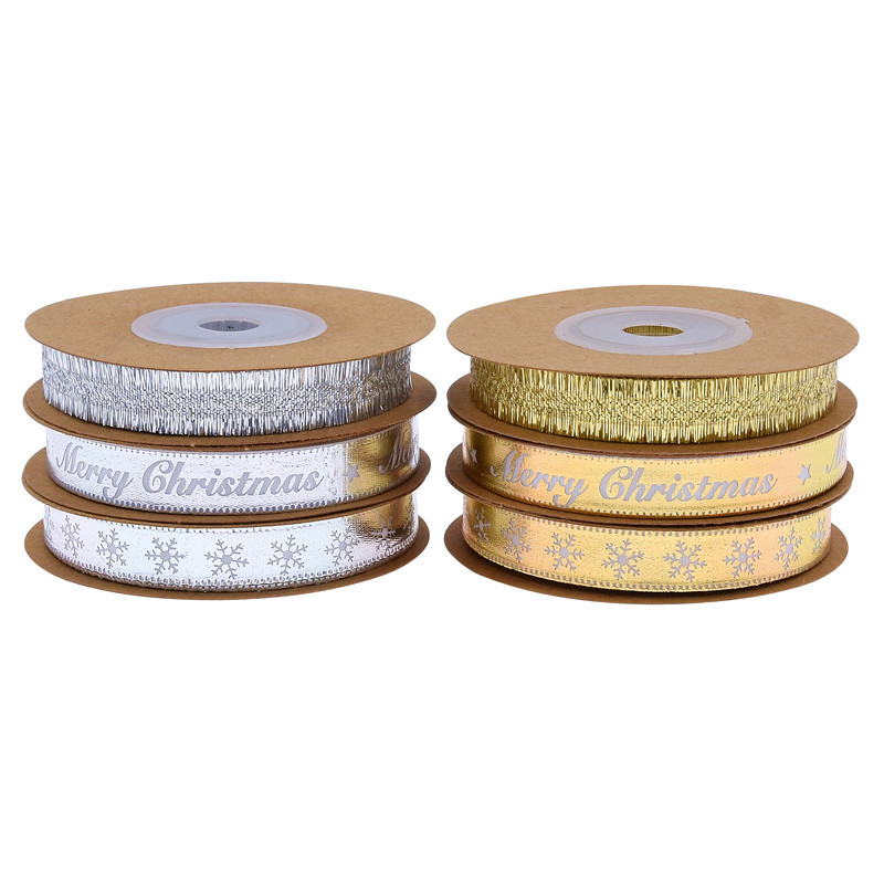 Regalos de Navidad transfronterizos estampados letras cinta impresa cinta de regalo embalaje de copo de nieve cinta de borde 10m en stock