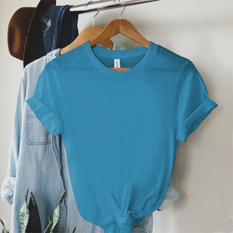 154g Weight Short Sleeve Sleeve Length Regular Sleeve Sleeve Type Polyester Fabric Type Regular Top Length T-shirt Tops Type Holiday, Daily Occasion Round Neck Neckline Regular Fit Fit Type Solid Color Pattern Summer Season Women's Gender Printing Design Simple Style Style Wholesale Women's Simple Style Solid Color Short Sleeve Printing T-Shirts 2