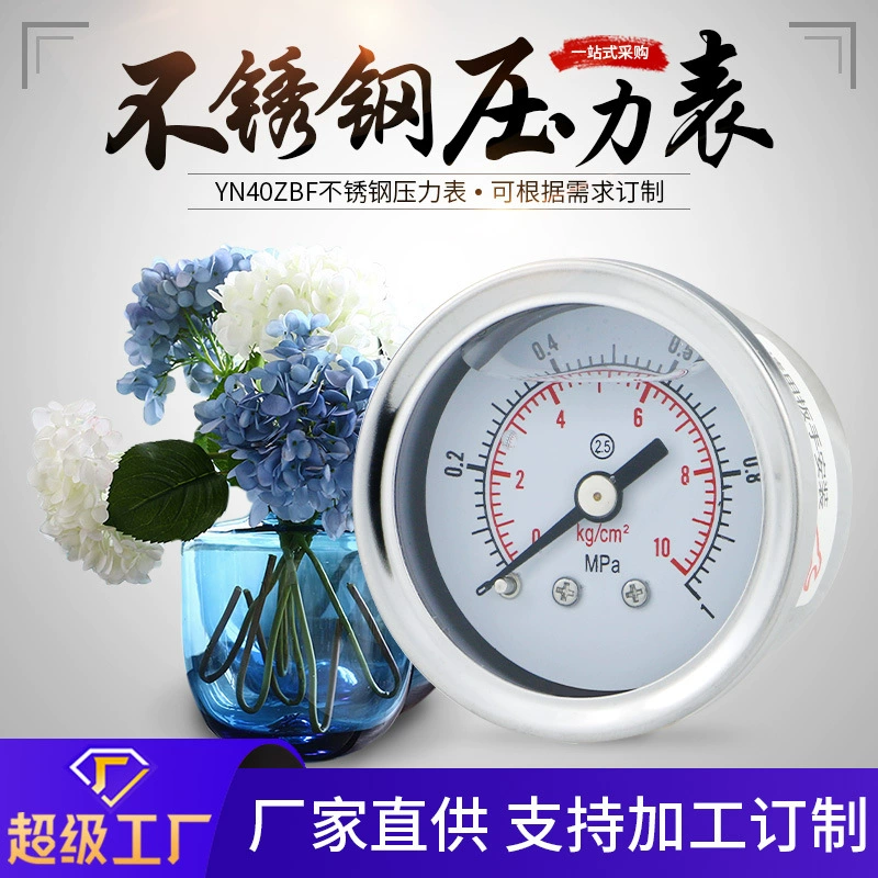 Манометр YN40ZBF из нержавеющей стали без обсадной трубки, для природного газа, ударопрочный, с диафрагмой из нержавеющей стали