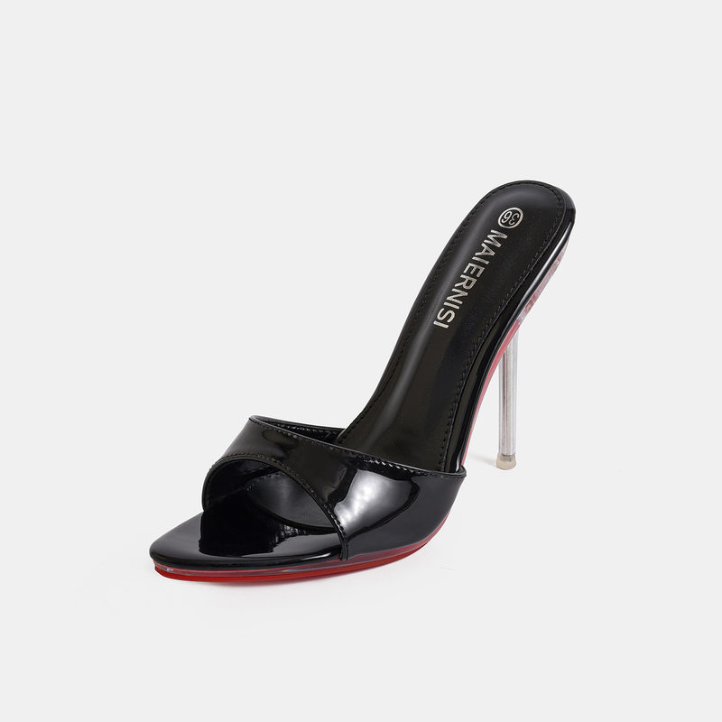 Sandal cao gót siêu mảnh 12 cm gót nhọn trong suốt pha lê, cỡ lớn 36-46 — Màu be, Màu bạc, Màu trắng, Màu tím